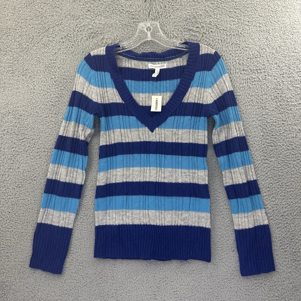 NWT Aeropostale Striped V Neck Knit‎ Sweater Angora Rabbit Retro Y2K Women Small